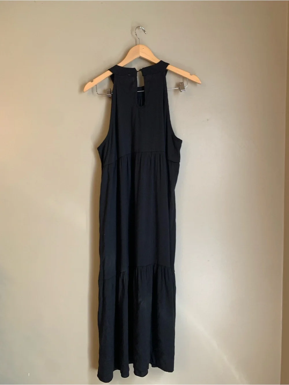 Anna Kaci Dress Black Boho 3  Tiered Midi XL Short Sleeve Summer Vacation Resort